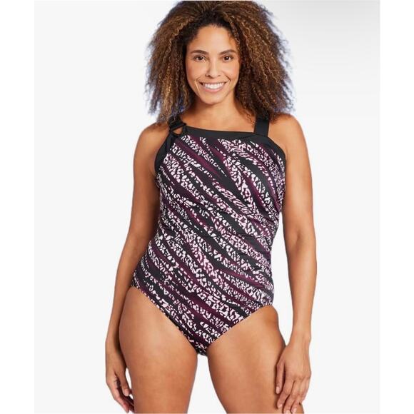 Aqua Green Women's UPF 50 Asymmetrical Shoulder One Piece Swimsuit - Picture 1 of 12
